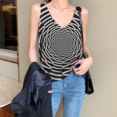 Geometric Tank-Top women Psychedelic Anime Clothes Vortex Funny Top Time Tunnel Sleeveless 3d Black And White Vest Printed - KYKU