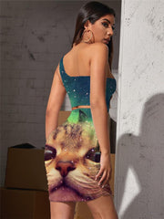 Cat Dresses Women Animal Pleating Nebula 3d Print Galaxy Vestido Sexy Lovely Halter Sleeveless