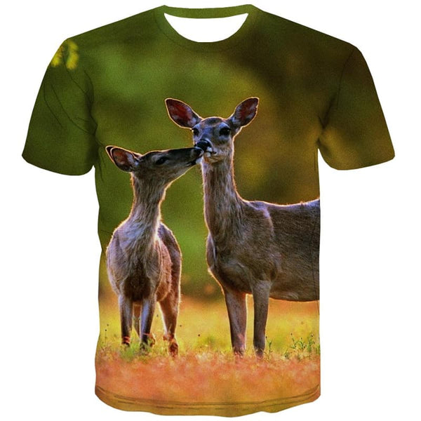 Deer T-shirt Men Animal Tshirts Cool Lovely Tshirt Printed Landscape Shirt Print