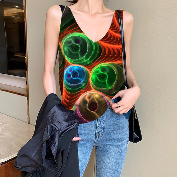Geometric Tank-Top women Psychedelic Funny Top Vortex Vest Print Ball Sleeveless 3d - KYKU