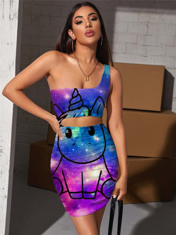 Unicorn Dresses Women Galaxy Bodycon Dress Animal Pleating Nebula Vestido Sexy