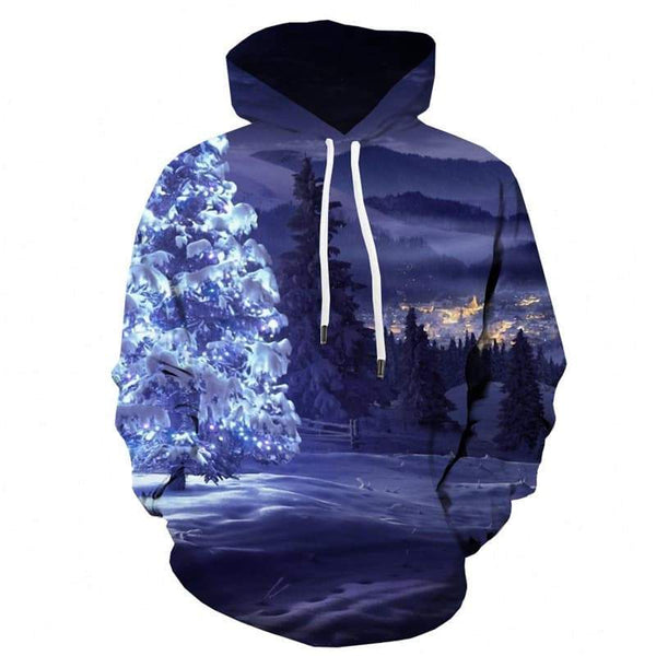 Christmas Tree Hoodie Men Landscape Sweatshirt Printed Christmas Hoodie Print Party Hoody Anime - KYKU