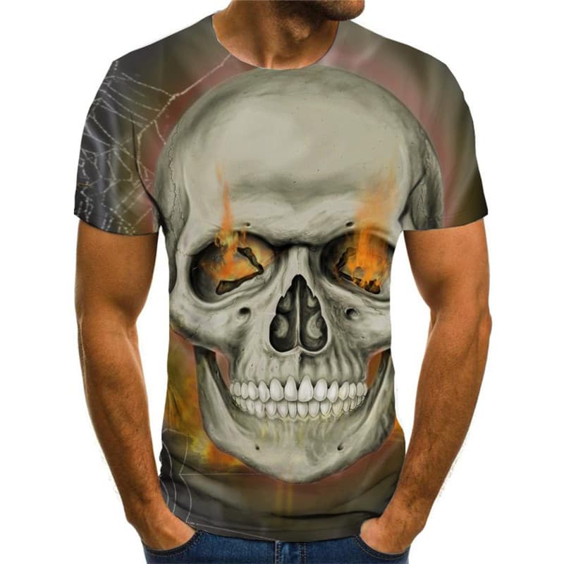 
Skull T shirt Men Flame Tshirts Casual Spider Web Shirt Print Hip Hop T-shirts 3d
                