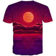 Galaxy T shirts Men Moon Shirt Print Sunset Tshirts Casual Mountain T shirts Funny Red Tshirt Anime - KYKU