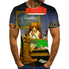 Animal T shirt Men Playing Cards Shirt Print Smokes Tshirts Casual Funny Tshirt Printed