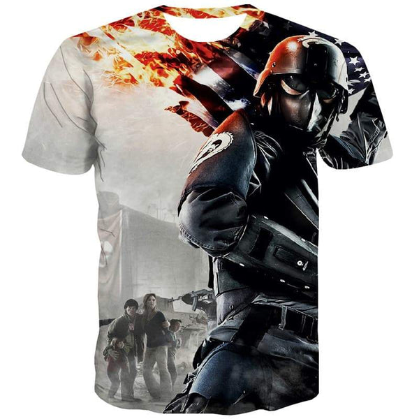 War T shirts Men Military Tshirt Anime Flame Tshirts Cool Usa Shirt Print Gun Tshirts Novelty - KYKU