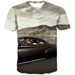 Racing Car T-shirt Men Metal Tshirts Cool City T shirts Funny Gray Tshirts Novelty Retro Tshirt Printed