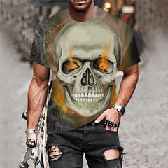 Skull T shirt Men Flame Tshirts Casual Spider Web Shirt Print Hip Hop T-shirts 3d