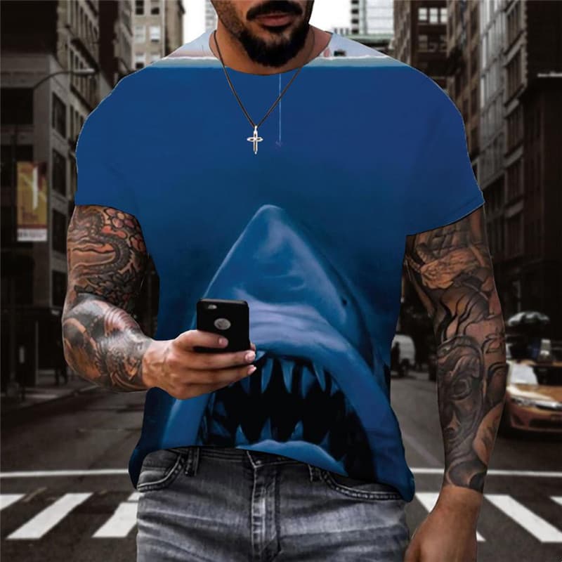
Shark T-shirt Men Ocean Funny T shirts Animal Tshirt Printed Funny Shirt Print
                