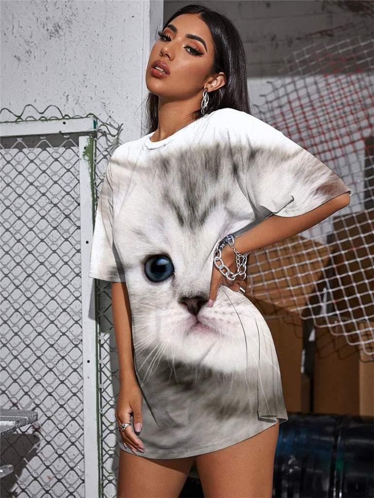 
Animal T-shirt Women Cat Gothic Lovely Summer Harajuku T-shirts 3d
                