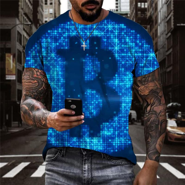 Bitcoin T-shirt Men Galaxy T-shirts 3d Blue Tshirts Casual Harajuku Funny T shirts