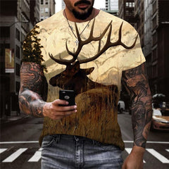 Animal T shirt Men Hunting Tshirt Printed Landscape Tshirts Casual Harajuku Shirt Print