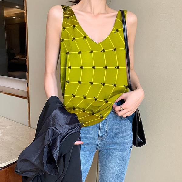 Geometric Tank-Top women Psychedelic Funny Top Vortex Vest Printed Time Tunnel Tank Tops Casual Yellow Anime Clothes - KYKU
