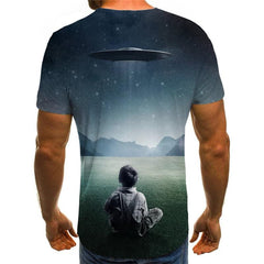 Galaxy T shirt Men Ufo Tshirts Casual Landscape Funny T shirts Mountain Tshirt Printed