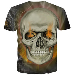 Skull T shirt Men Flame Tshirts Casual Spider Web Shirt Print Hip Hop T-shirts 3d