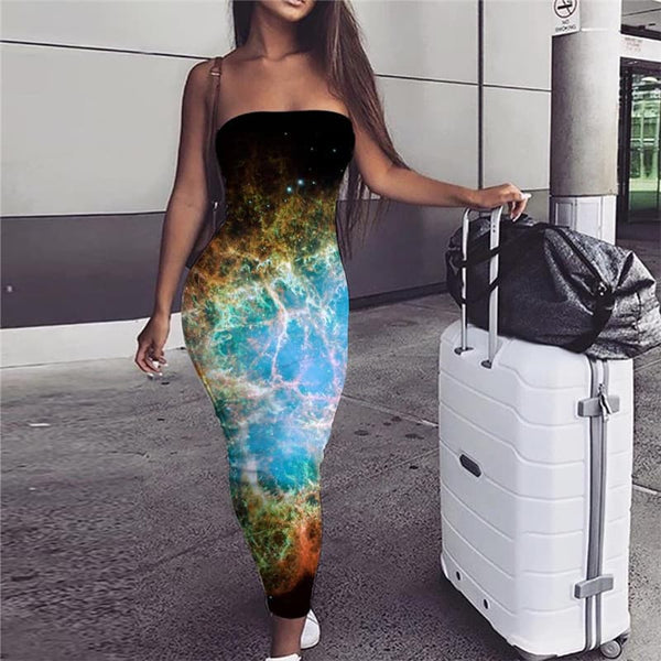 Galaxy Dress Women Space Boho Universe Bodycon Dress Black sleeveless