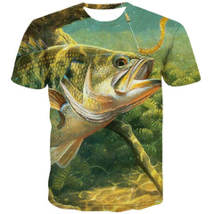 fishing T-shirt Men fish T shirts Funny Bait Shirt Print Short Sleeve Hip hop - KYKU