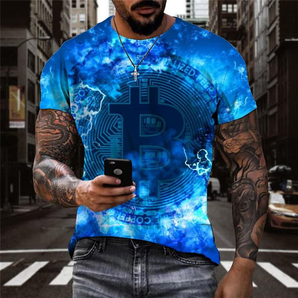Bitcoin T shirt Men Lightning Anime Clothes Smoke Cloud Tshirts Casual Blue Shirt Print