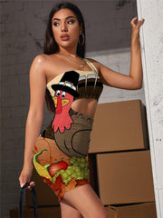 Thanksgiving Dresses Women Animal Vestido Sexy Maple Leaf Bodycon Dress