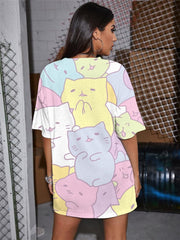 Cat T Shirt Women Animal Shirt Print Lovely Punk Rock Colorful Summer
