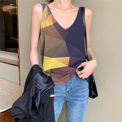 Colorful Tank Top Women Cube Vest Printed Harajuku Vest Print Womens Clothing