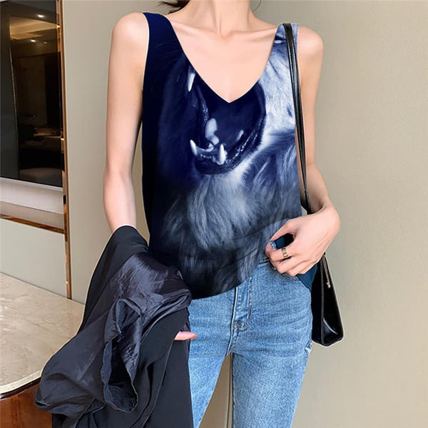 Lion Tank Top Women Animal Tank Tops Casual Anime Vest Printed Harajuku Sleeveless 3d Ferocious Funny Top