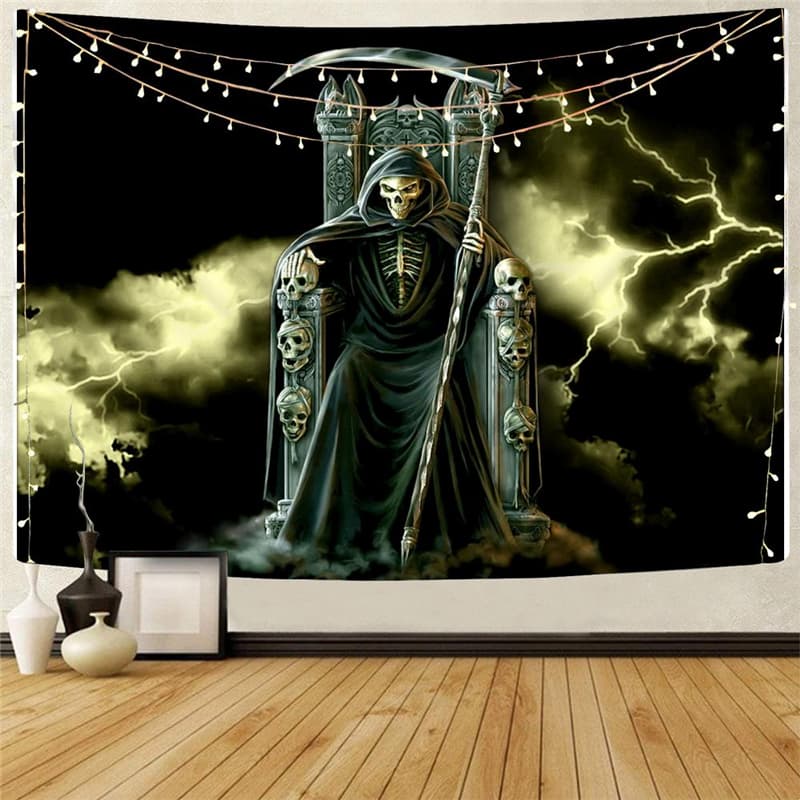 
Skull Tapiz Punk Tapestries Grim Reaper Tenture Mandala Lightning Wall Tapestry
                