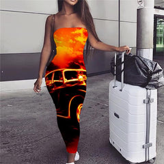 Flame Dress Women Car sleeveless Hip Hop Vestido Sexy Womens Clothing Tassel