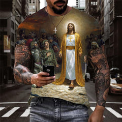 Christian T shirt Men Jesus Tshirts Casual Blood Shirt Print War Funny T shirts