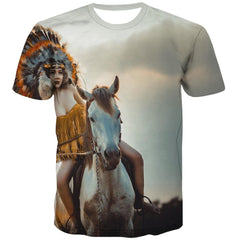 Indians T-shirt Men Grassland Tshirts Cool Sunset T shirts Funny War Shirt Print