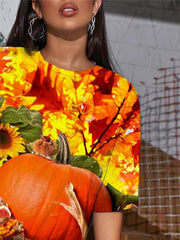Pumpkin T-shirt Women Halloween Tshirt Printed Flower Gothic Maple Leaf Funny T shirts