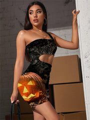 Halloween Dress Women Pumpkin Bodycon Dress Party Halter Sleeveless Harajuku Vestido Sexy