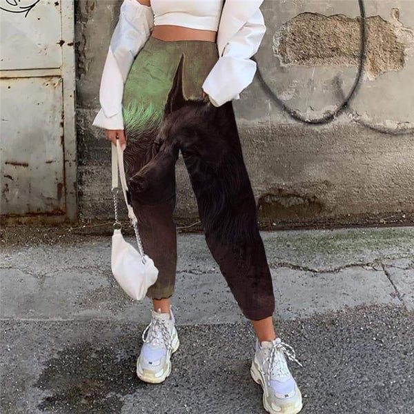 Wolf Trousers Women Animal High Waist Pants Anime Casual Pant Love Trouser Lovers Jogger Pants - KYKU