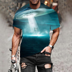 Ufo T-shirt Men Galaxy Anime Clothes Space Funny T shirts Universe Shirt Print