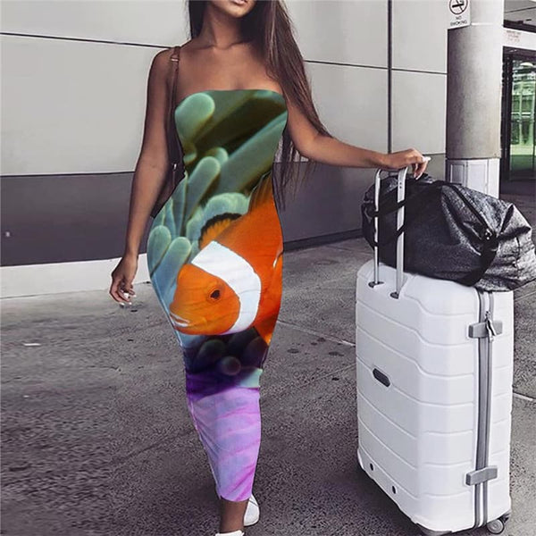 Fish Dress Women Colorful Ladies Dresses Animal Vestido Sexy Tropical Bodycon Dress Graffiti Party