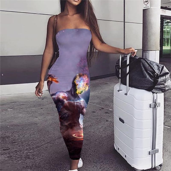 Galaxy Dress Women Space 3d Print Universe Sundress Art Bodycon Dress Flame Party