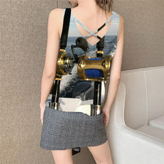Fish Tank Top Women Fisherman Sleeveless 3d Fishinger Vest Print Tracksuits Vest Printed Metal Anime Clothes