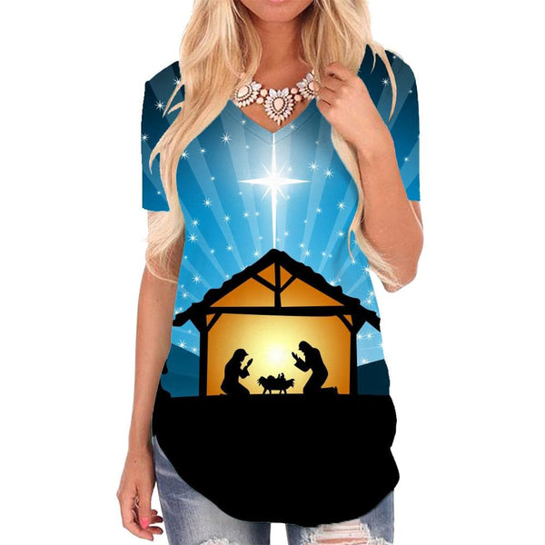 Christian T-shirt women Galaxy T-shirts 3d Animal Tshirts Printed Tree V-neck Tshirt