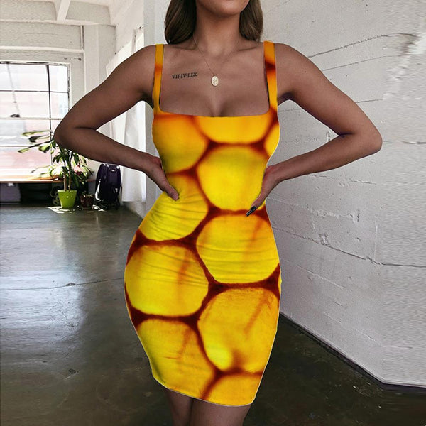 Geometric Dress Women Psychedelic Vestido Sexy Vortex Halter Sleeveless Honeycomb Ladies Dresses Honey Bodycon Dress - KYKU