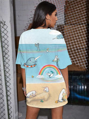 Unicorn T-shirt Women Animal Gothic Rainbow Tshirt Printed Flame Funny T shirts Hip Hop Shirt Print