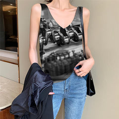 Metal Tank Top Women Engine Sleeveless 3d Gear Vest Printed Black Anime Clothes