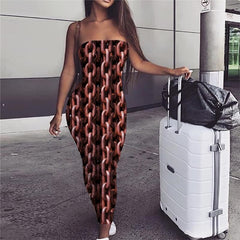 Iron Chain Dress Women Brown Ladies Dresses Metal 3d Print Punk Rock Party