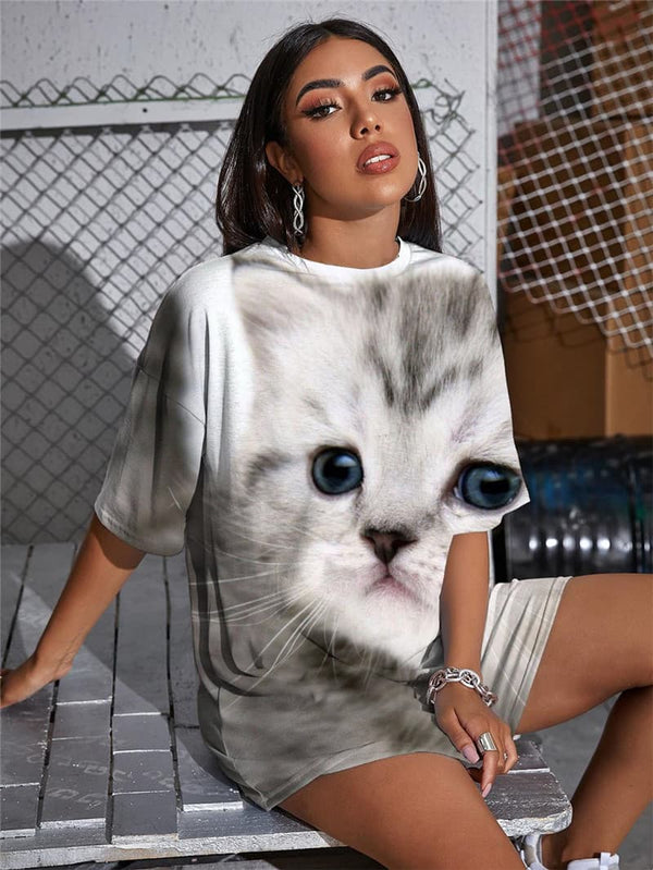 
Animal T-shirt Women Cat Gothic Lovely Summer Harajuku T-shirts 3d
                