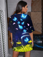 Butterfly T-shirt Women Flower Punk Rock Animal Gothic Galaxy Tshirt Printed
