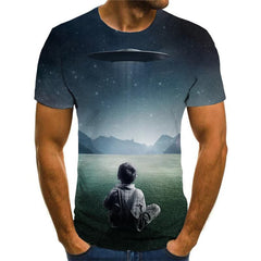 Galaxy T shirt Men Ufo Tshirts Casual Landscape Funny T shirts Mountain Tshirt Printed