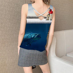 Fish Tank Top Women Animal Tank Tops Casual Funny Funny Top Fisherman Vest Print Fishinger Vest Printed