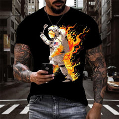 Astronaut T shirt Men Flame Funny T shirts Novel Tshirt Printed Harajuku Tshirts Casual