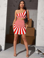 Dizziness Dress Women Abstract Vestido Sexy Stripe 3d Print Harajuku Pleating