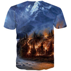 Moon T-shirt Men Lightning Tshirts Novelty Flame Shirt Print Mountain Tshirts Cool