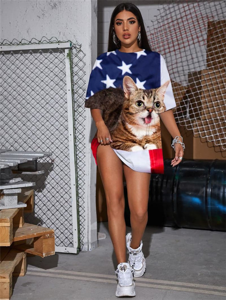 
Cat T-shirt Women Animal T-shirts 3d National Flag Tshirt Printed United States Summer
                